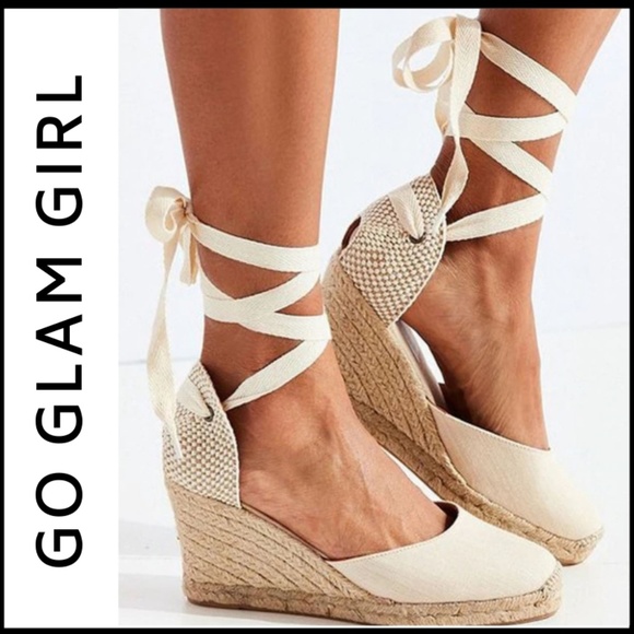 Glam Girl Fashion Shoes - NWT Lace Up Ankle Raffia Wedge Espadrilles